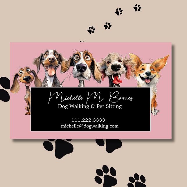 Blush Pink Cute Funny Puppy Dog Walker Pet Sitter  Magnetic Business Card (Creator Uploaded)