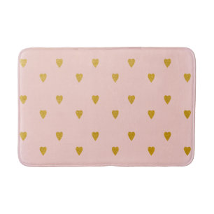Blush Pink & Cute Gold Hearts Bath Mat