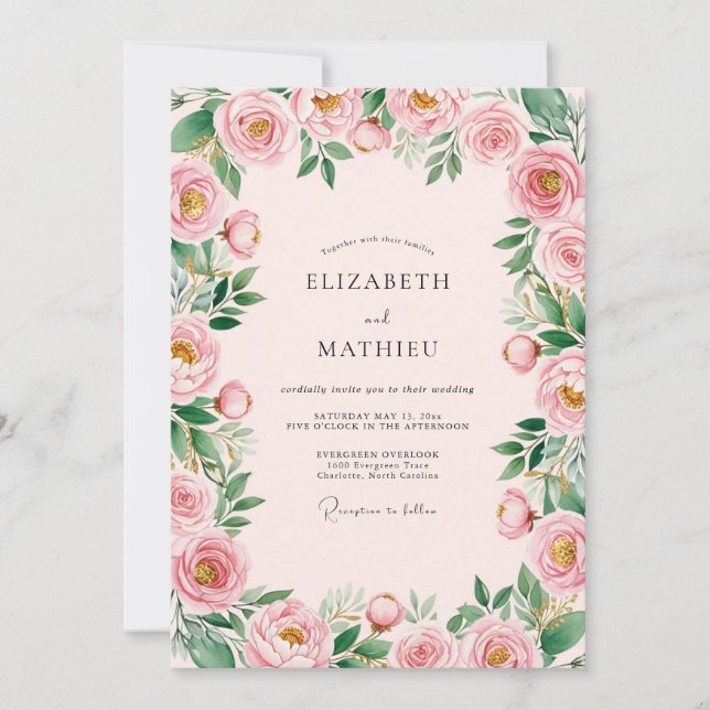 Blush Pink Dainty Romantic Wedding Invitation (Front)