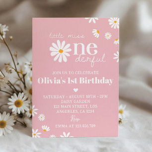 Blush Pink Daisy 1st Birthday Invitation