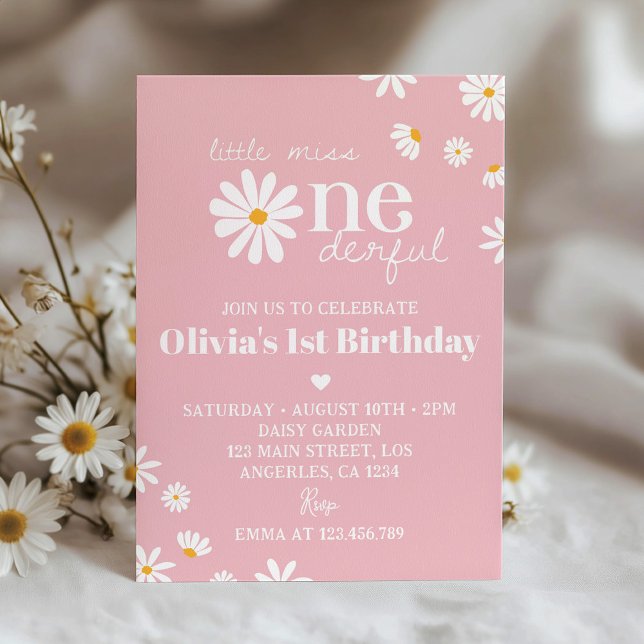 Blush Pink Daisy 1st Birthday Invitation (Creator Uploaded)