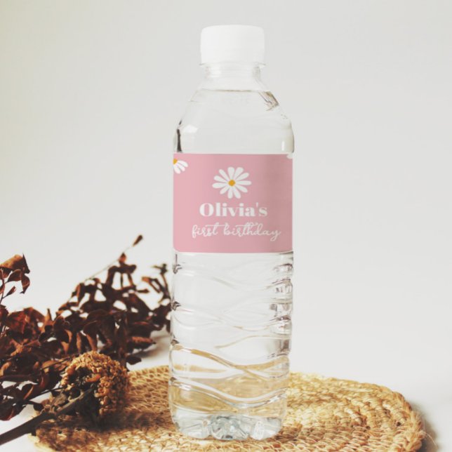 Blush Pink Daisy Birthday Water Bottle Label (Creator Uploaded)