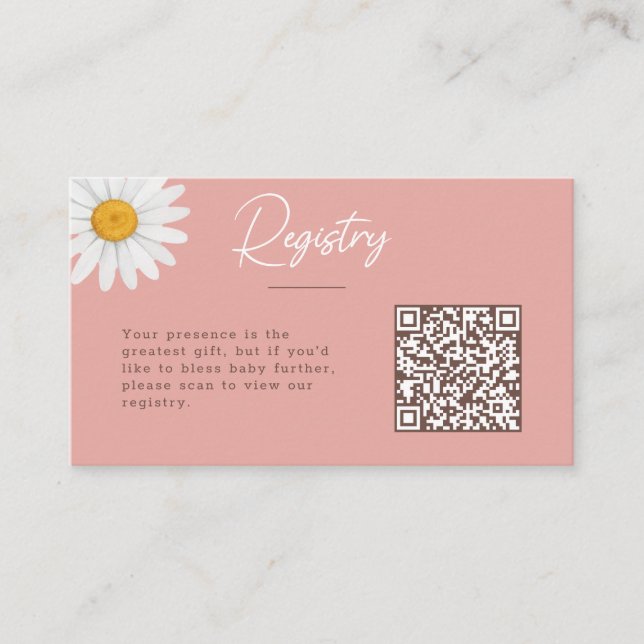 Blush Pink Daisy Floral Baby Shower Registry Enclosure Card (Front)