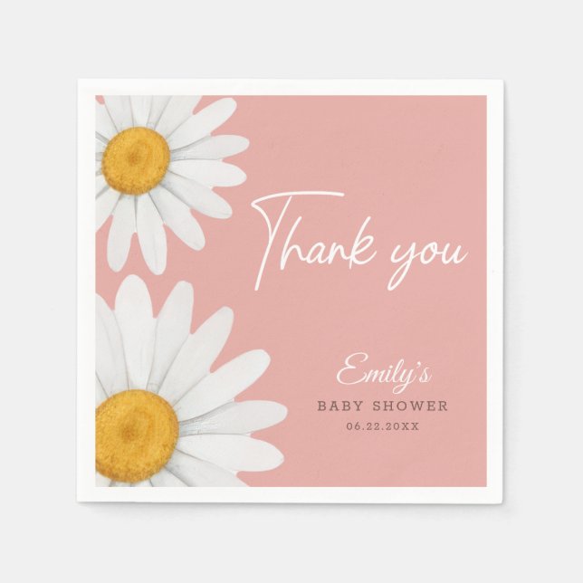 Blush Pink Daisy Floral Baby Shower Thank You Napkin (Front)