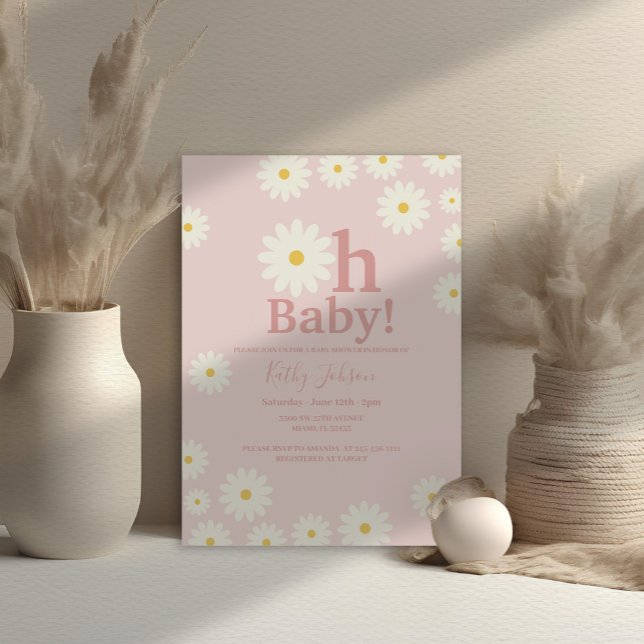 Blush Pink Daisy Floral Bohemian Girl Baby Shower  Invitation (Creator Uploaded)