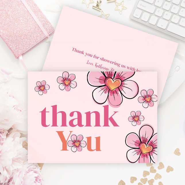 Blush Pink Daisy Flower Girl Baby Shower Flat Thank You Card (Blush Pink Daisy Flower Girl Baby Shower Flat Thank You Card)