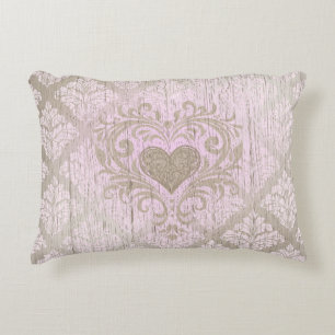 Blush Pink Damask With Heart  Decorative Cushion