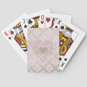 Blush Pink Damask With Heart  Playing Cards