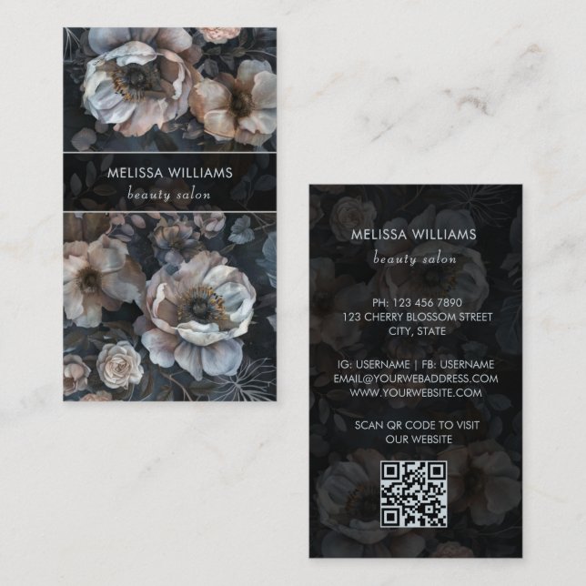 Blush Pink Dark Flowers Business Card (Front/Back)
