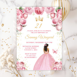 Blush Pink Dark Skin Princess Birthday Party Invitation