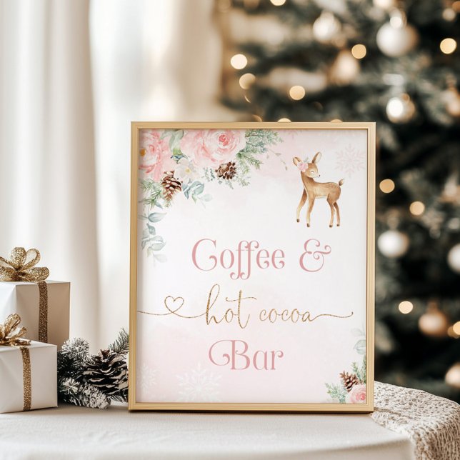 Blush pink deer birthday Coffe and cocoa bar Poster (Creator Uploaded)