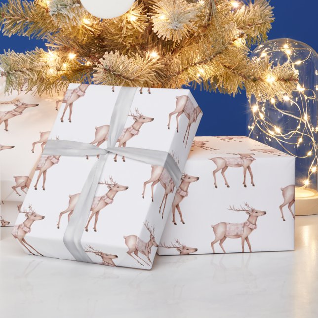 Blush Pink Deer Christmas   Wrapping Paper (Holidays)