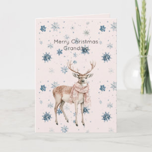 Blush Pink Deer Snowflakes Christmas Card