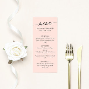Blush Pink Delicate Calligraphy Elegant Wedding Menu