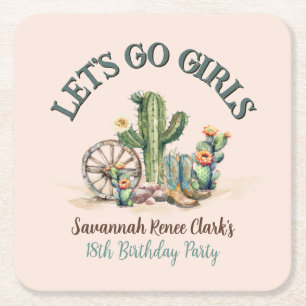 Blush Pink Desert Cactus Theme Party Keepsake Square Paper Coaster