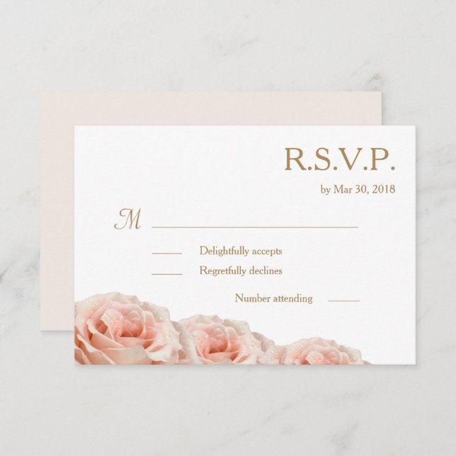 Blush Pink Dewy Roses Floral White Wedding RSVP Invitation (Front/Back)