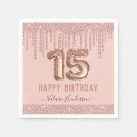 Blush Pink Diamond Drips Happy 15th Birthday