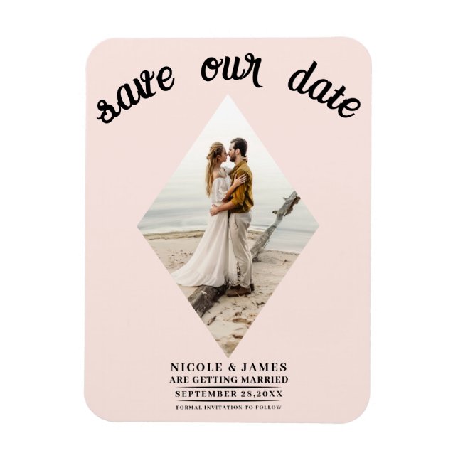 Blush Pink Diamond Photo Wedding Save the Date Magnet (Vertical)