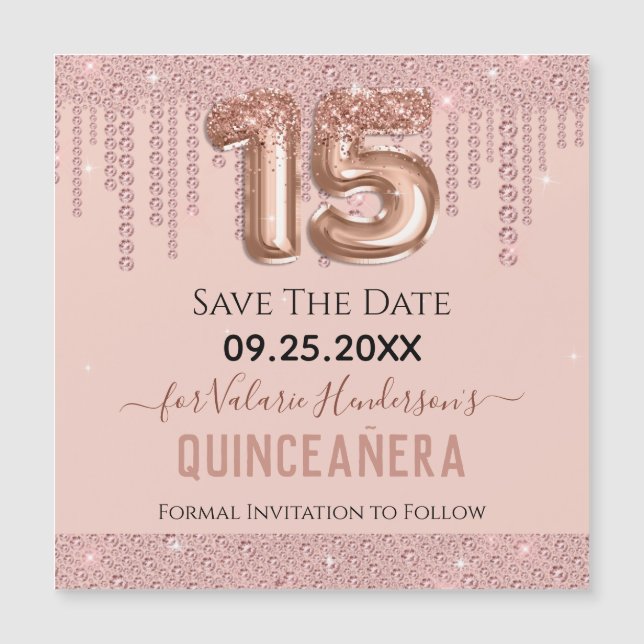 Blush Pink Diamond Quinceanera Save the Date (Front)