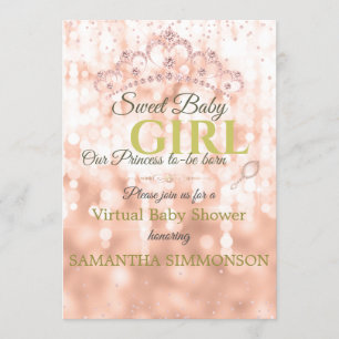 Blush Pink Diamond Rose Gold Script Baby Shower Invitation