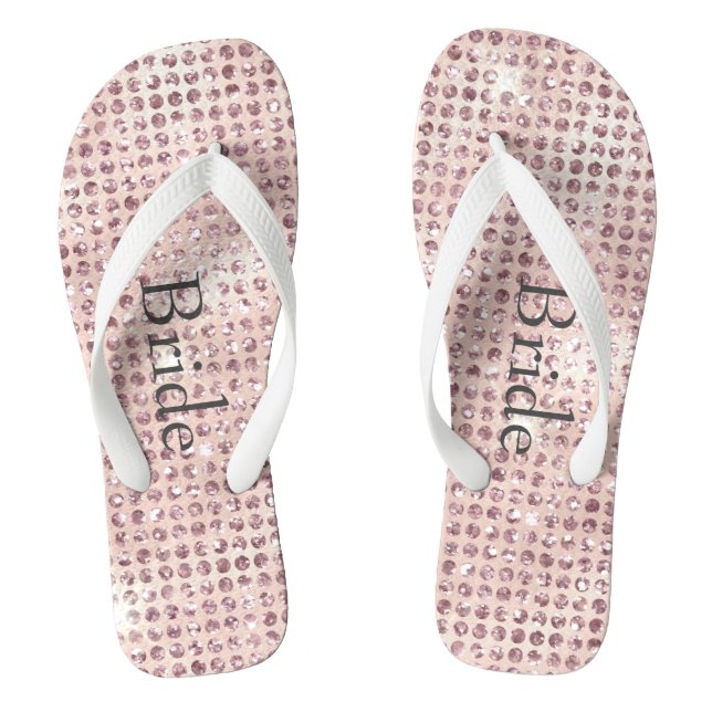 Blush Pink Diamond Studded Glam Wedding Brides Thongs (Footbed)