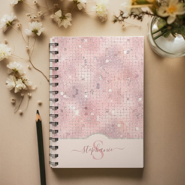 Blush Pink Disco Ball Mosaic Monogram Notebook (Blush Pink Disco Ball Mosaic Monogram Notebook)