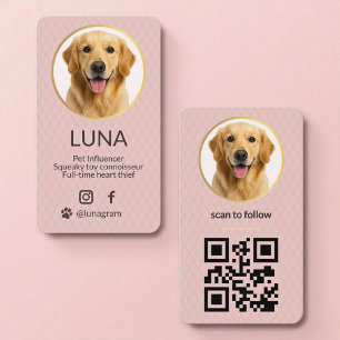 Blush Pink Dog Pet Photo Social Media QR Code Business Card