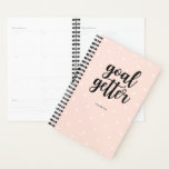 Blush Pink Dots and Black Typography | Goal Getter Planner<br><div class="desc">This stylish planner features a trendy blush pink background with white polka dots,  and the phrase "goal getter" in modern typography. Personalise with your name.</div>