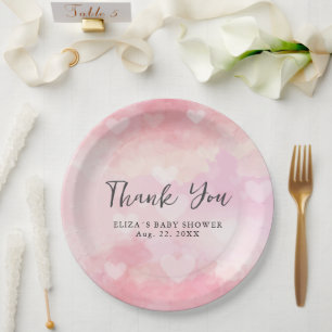 Blush Pink Dreamy Cloud 9 Watercolor Baby Shower Paper Plate