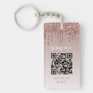 Blush Pink Dripping Glitter QR Code Business Key Ring