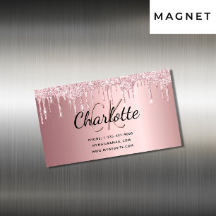 Blush pink drips elegant monogram 	Magnetic business card