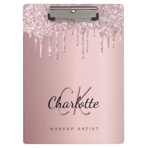 Blush pink drips monogram business clipboard