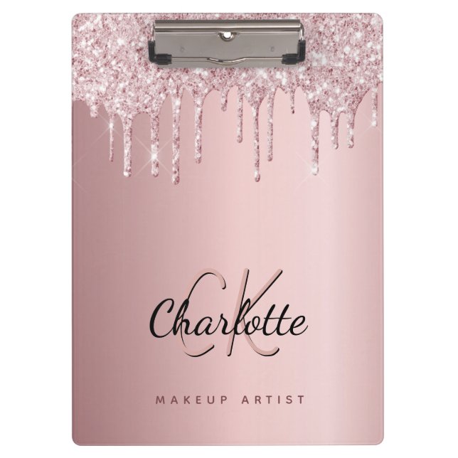 Blush pink drips monogram business clipboard (Front)