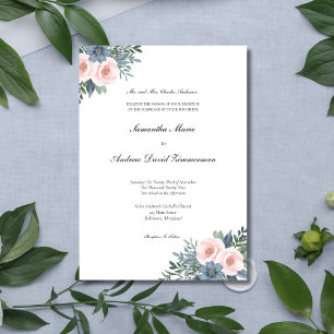 Blush Pink Dusty Blue Formal Elegant Wedding  Invitation