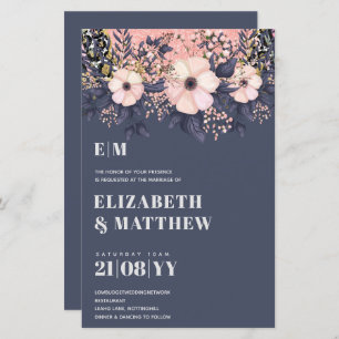 Blush Pink Dusty Blue Rosegold Floral Wedding Chic