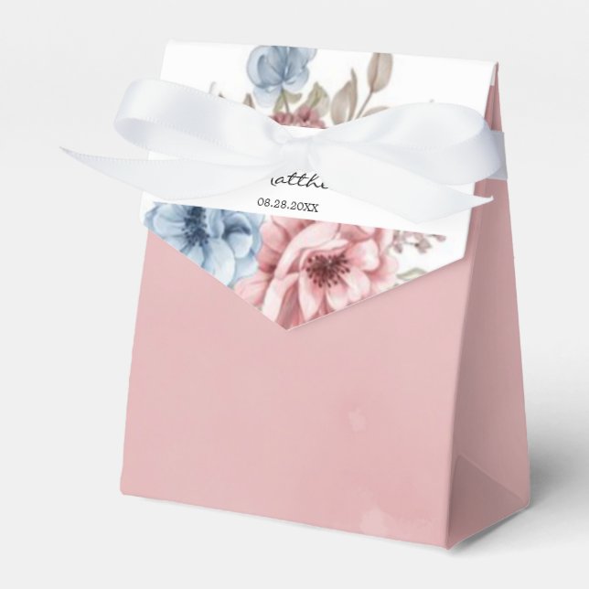 Blush Pink Dusty Blue Watercolor Peony Wedding  Favour Box (Front Side)