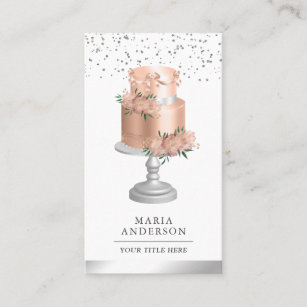 Blush Pink Dusty Floral Cake Pastry Chef Bakery Business Card