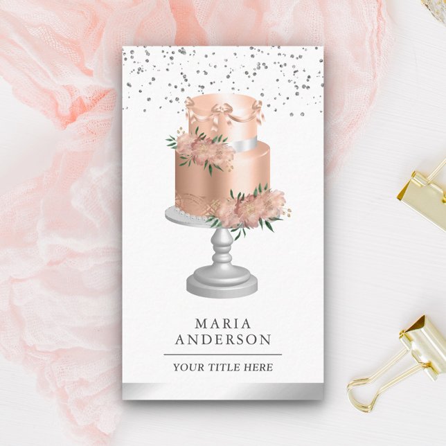 Blush Pink Dusty Floral Cake Pastry Chef Bakery Business Card (Creator Uploaded)