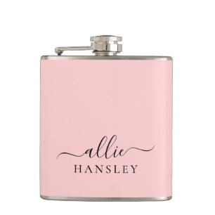 Blush Pink Dusty Pink Modern Minimalist Name Hip Flask