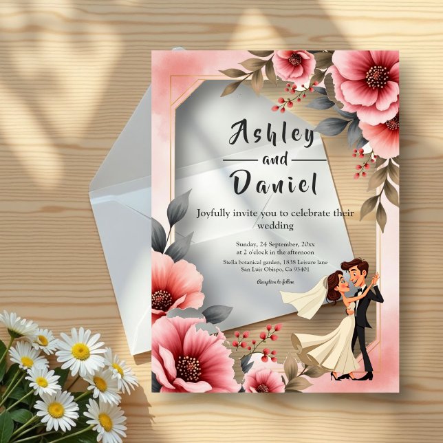 Blush Pink Dusty Rose Bride Groom Floral Wedding Acrylic Invitations (Creator Uploaded)