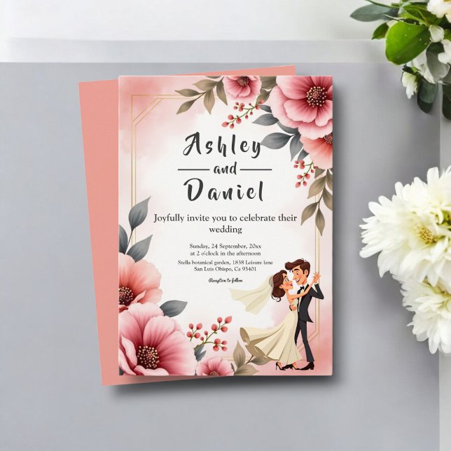 Blush Pink Dusty Rose Bride Groom Floral Wedding Invitation (Creator Uploaded)