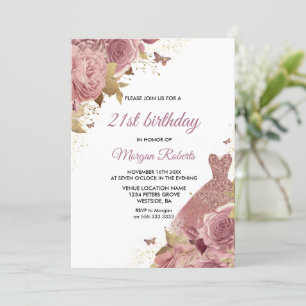 Blush Pink Dusty Rose Dress 21st Birthday Party Invitation