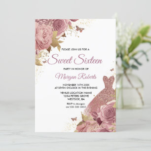 Blush Pink Dusty Rose Dress Sweet 16 Party Invitation