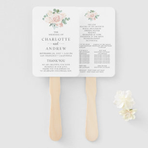 Blush Pink Dusty Rose Eucalyptus Wedding Program Hand Fan