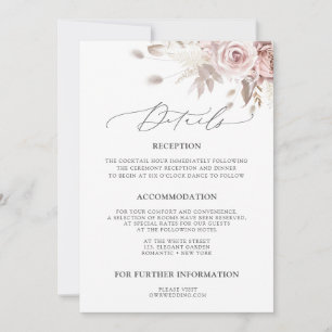 Blush Pink Dusty Rose Floral Wedding Details  Invitation