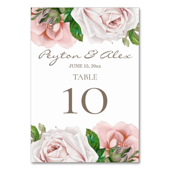 Blush Pink Dusty Rose Floral Wedding Table Number (Front)