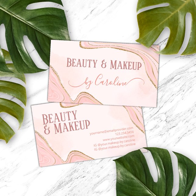 Blush Pink Dusty Rose Gold Marble Agate Art Business Card (Creator Uploaded)