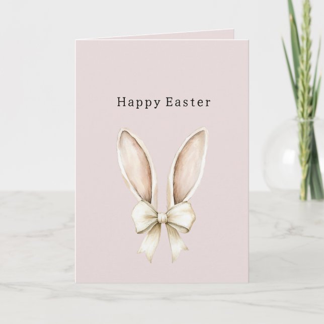Blush Pink Easter Bunny Ears Bow  Card (Front)
