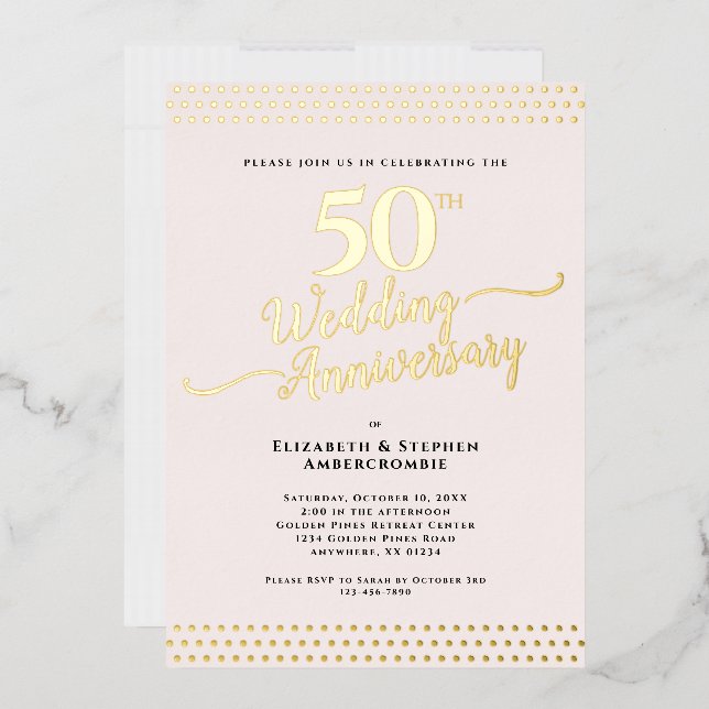 Blush Pink Elegant 50th Wedding Anniversary Gold (Envelope)