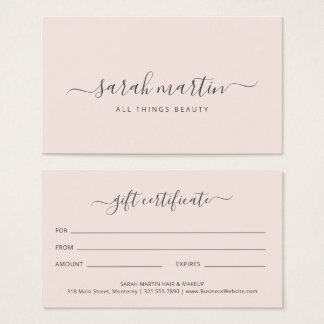 Blush Pink Elegant Beauty Salon Gift Certificate